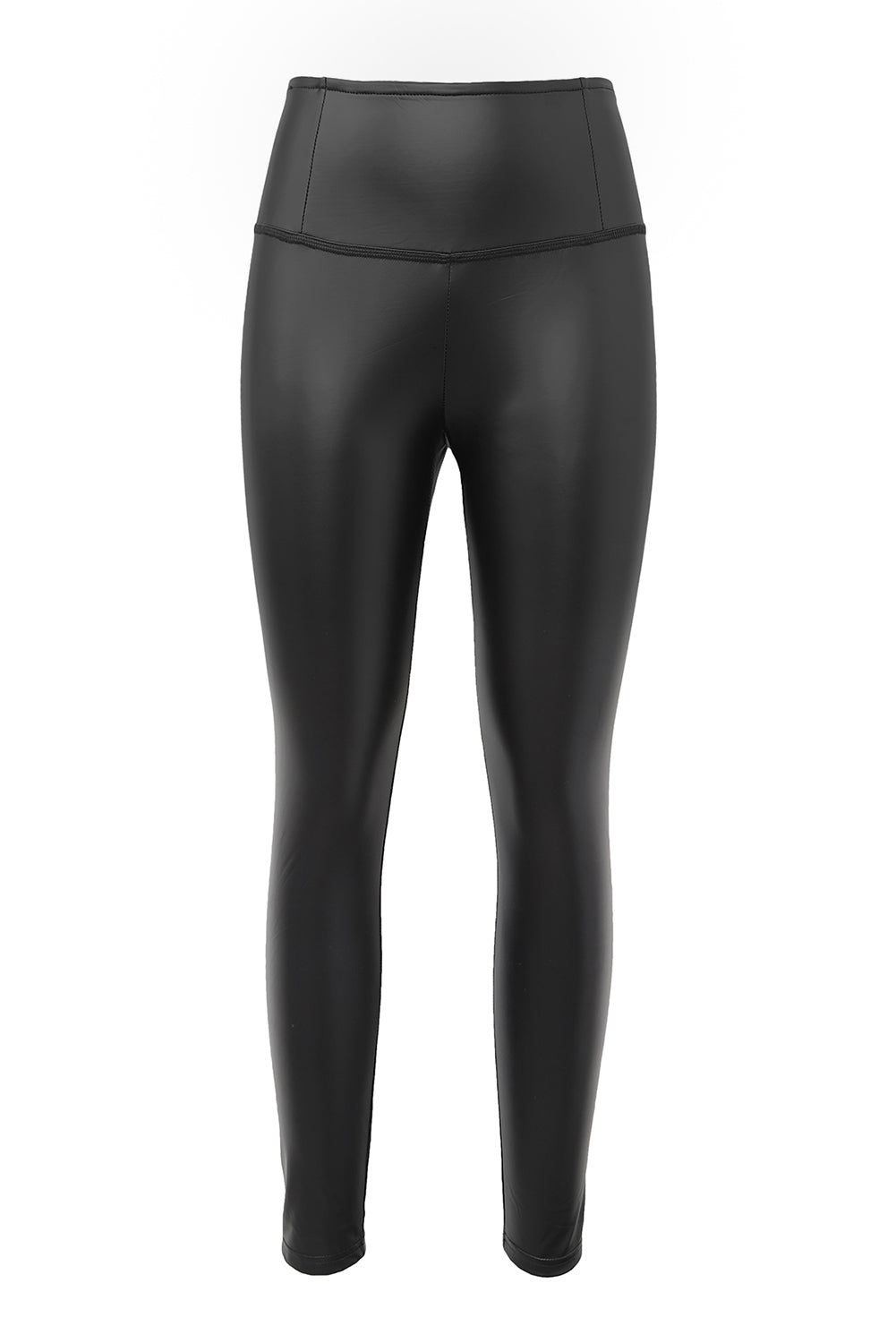 Black Faux Leather High Waist Leggings - Korvel