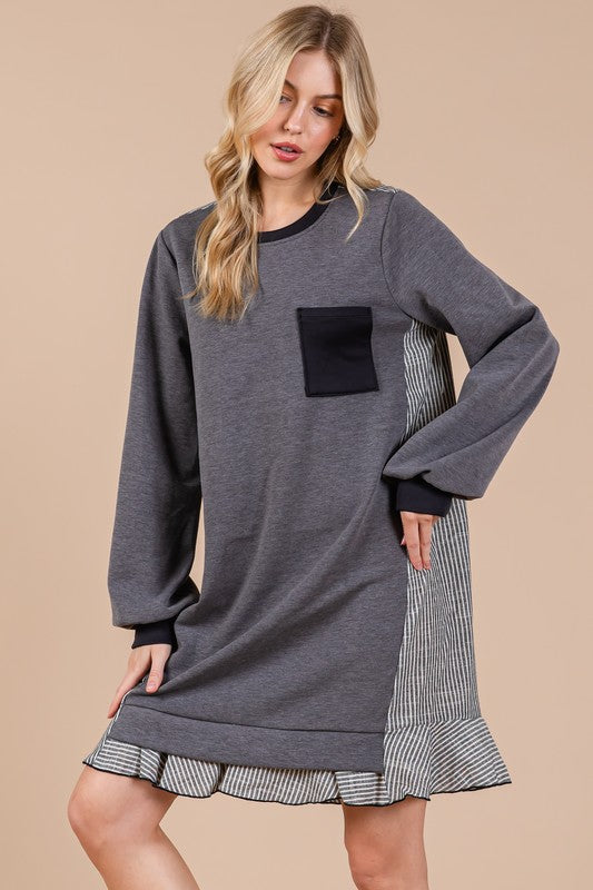 Robe Sweatshirt en Terry à Motifs Rayés