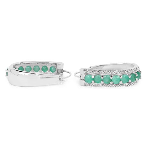 3.42 Carat Genuine Emerald and Diamond Sterling Silver Earrings