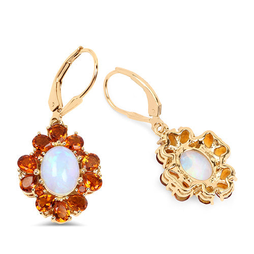Pendientes de Ópalo Etíope y Citrino Baño de Oro Amarillo de 14K