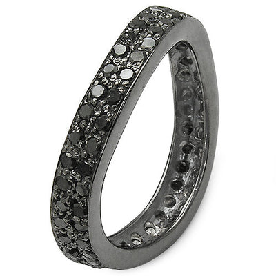 Anillo de Compromiso de Diamante Negro Genuino de 1.11 Quilates en Plata de Ley