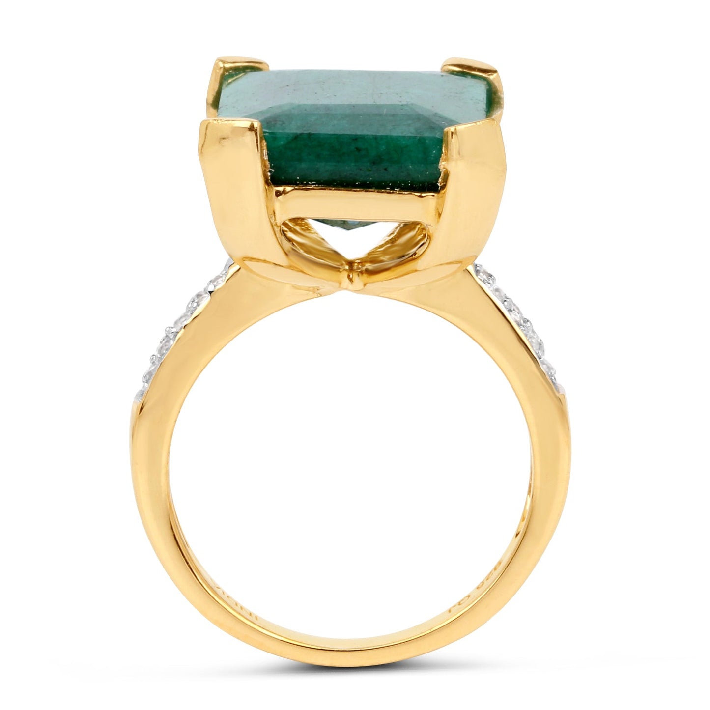 Bague en argent sterling avec émeraude teinte de 7,64 carats et diamants blancs
