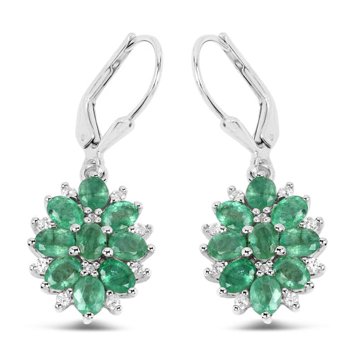 Boucles d'oreilles en émeraude zambienne véritable de 3,04 carats et zircon blanc