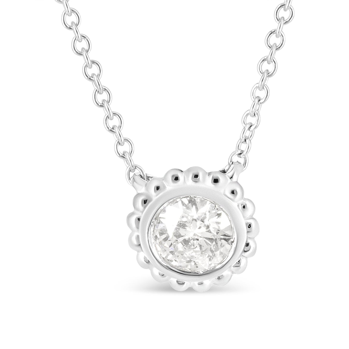 Collar de Pendiente de Girasol con Diamante Engastado en Bezel de 10K Oro Blanco 1/2 Cttw
