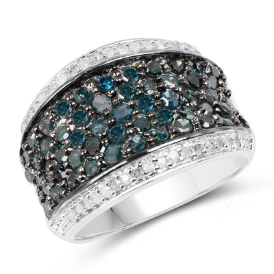 Bague de fiançailles en argent sterling avec diamants bleus et blancs de 1,38 carat
