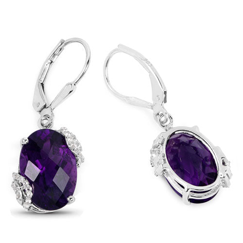 Boucles d'oreilles en argent sterling avec améthyste et topaze blanche de 10,18 carats