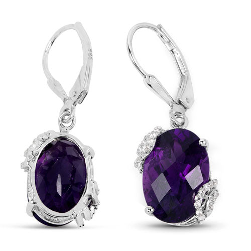 Boucles d'oreilles en argent sterling avec améthyste et topaze blanche de 10,18 carats