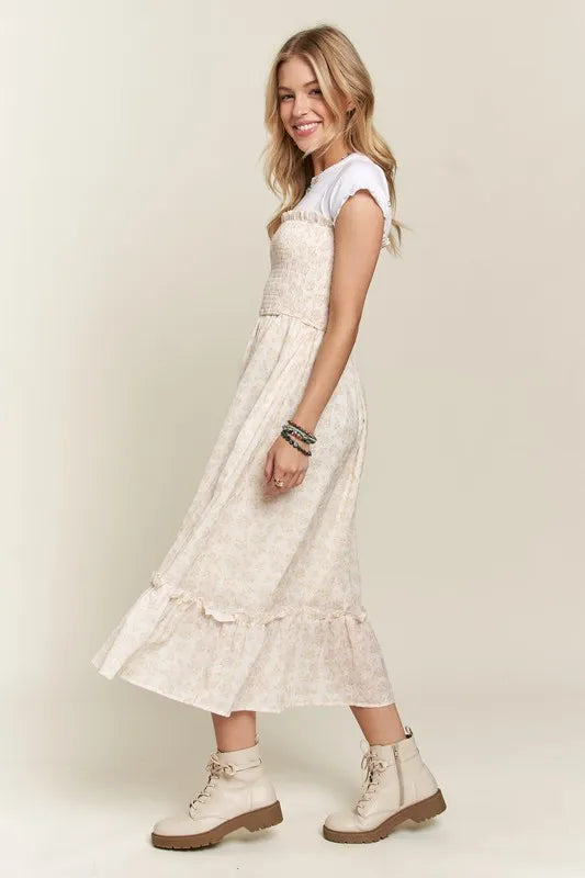 Summer Smocked Floral Ruffled Hem Cami Dress