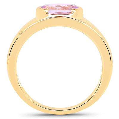 Bague de fiançailles en argent sterling plaqué or jaune 14K avec kunzite