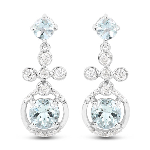 Boucles d'oreilles en aquamarine véritable et zircon blanc de 4,42 carats