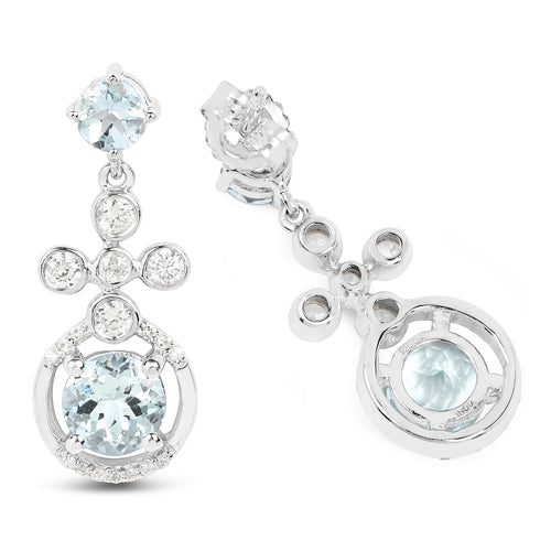 Boucles d'oreilles en aquamarine véritable et zircon blanc de 4,42 carats