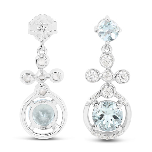 Boucles d'oreilles en aquamarine véritable et zircon blanc de 4,42 carats