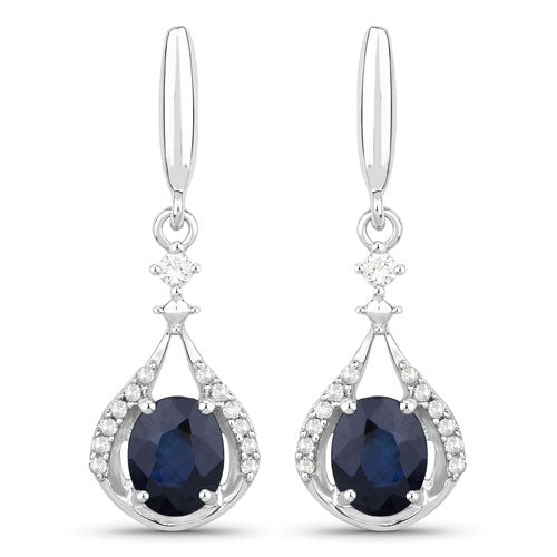 0.86 Carat Blue Sapphire & Diamond 14K White Gold Earrings