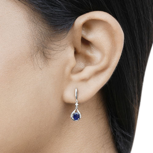 0.86 Carat Blue Sapphire & Diamond 14K White Gold Earrings
