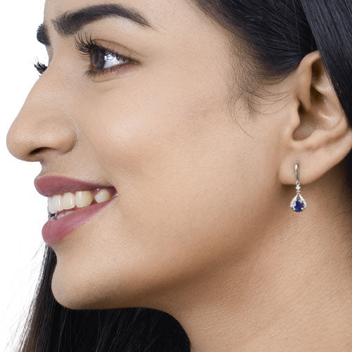 0.86 Carat Blue Sapphire & Diamond 14K White Gold Earrings