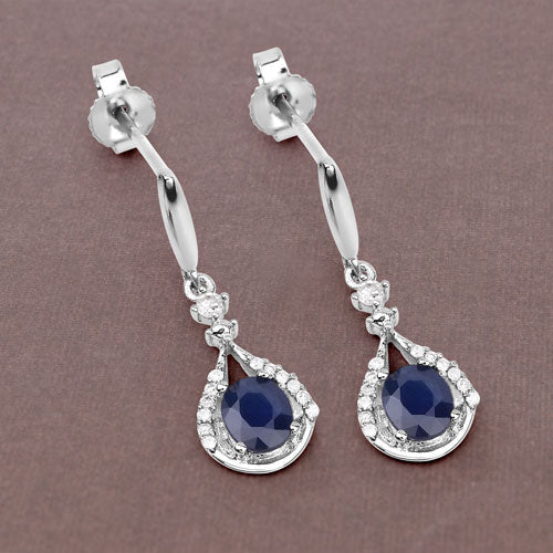 0.86 Carat Blue Sapphire & Diamond 14K White Gold Earrings