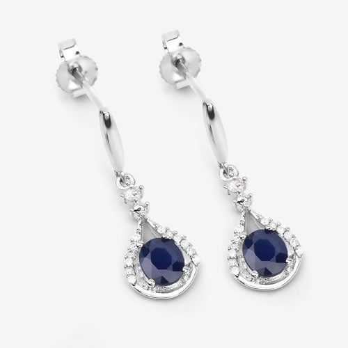 0.86 Carat Blue Sapphire & Diamond 14K White Gold Earrings