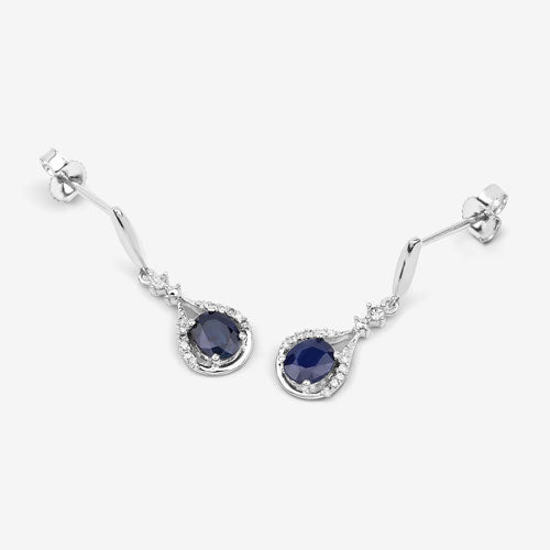 0.86 Carat Blue Sapphire & Diamond 14K White Gold Earrings