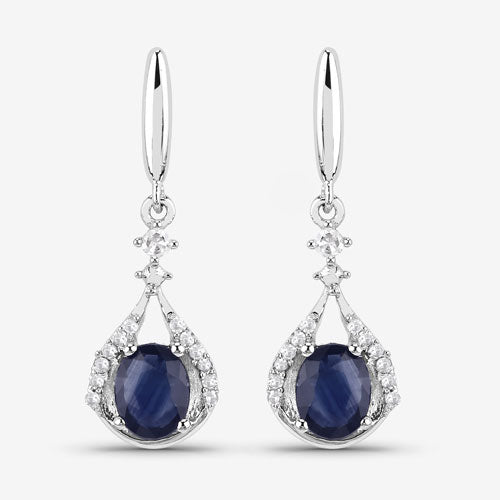 0.86 Carat Blue Sapphire & Diamond 14K White Gold Earrings