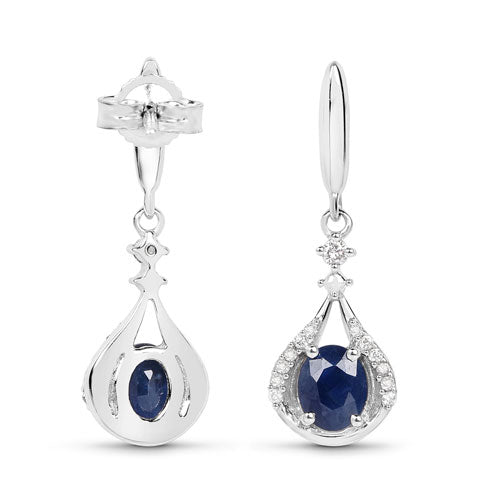 0.86 Carat Blue Sapphire & Diamond 14K White Gold Earrings