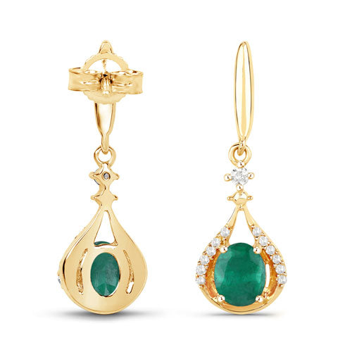 Pendientes de Esmeralda Zambiana y Diamante de 0.70 Quilates en Oro Amarillo de 14K