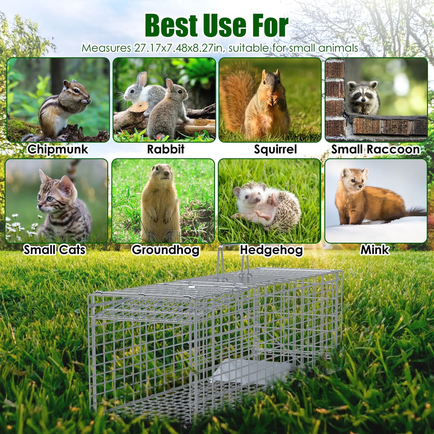 Trampa Humana para Animales Vivos - 27x7.5x8in Trampa de Acero Plegable
