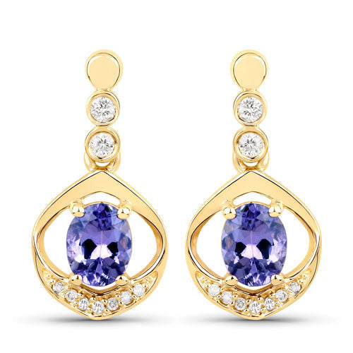 Boucles d'oreilles en or jaune 14K avec tanzanite et diamant de 0,76 carat