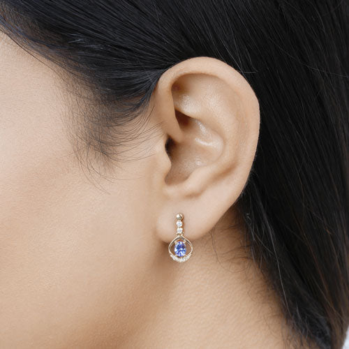 Boucles d'oreilles en or jaune 14K avec tanzanite et diamant de 0,76 carat