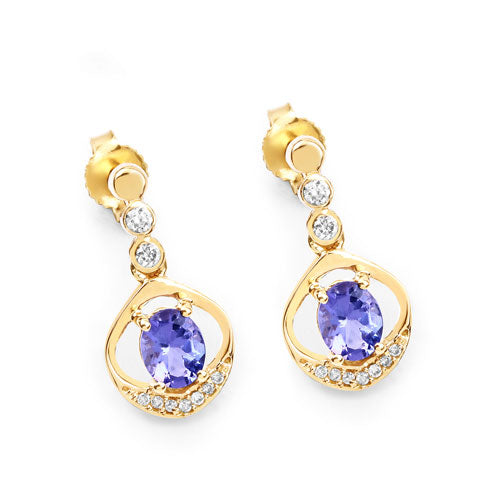 Boucles d'oreilles en or jaune 14K avec tanzanite et diamant de 0,76 carat