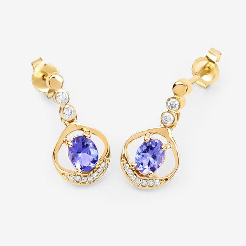 Boucles d'oreilles en or jaune 14K avec tanzanite et diamant de 0,76 carat