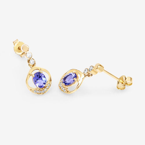 Boucles d'oreilles en or jaune 14K avec tanzanite et diamant de 0,76 carat
