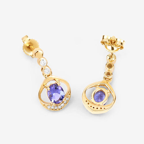 Boucles d'oreilles en or jaune 14K avec tanzanite et diamant de 0,76 carat