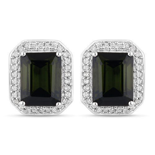 3.57 Carat Green Tourmaline & Diamond 14K White Gold Earrings