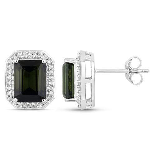 3.57 Carat Green Tourmaline & Diamond 14K White Gold Earrings