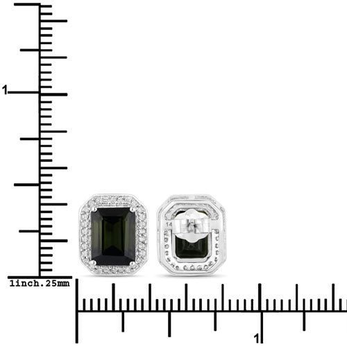 3.57 Carat Green Tourmaline & Diamond 14K White Gold Earrings