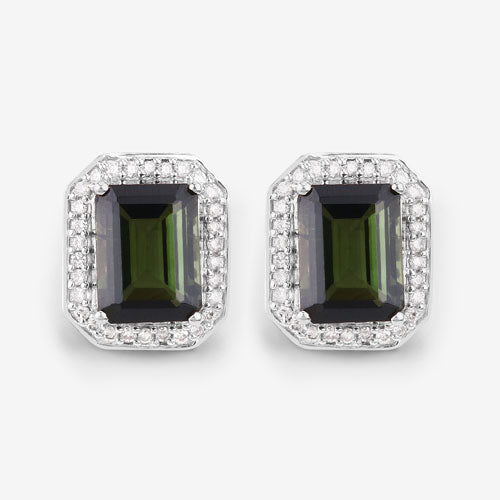 3.57 Carat Green Tourmaline & Diamond 14K White Gold Earrings