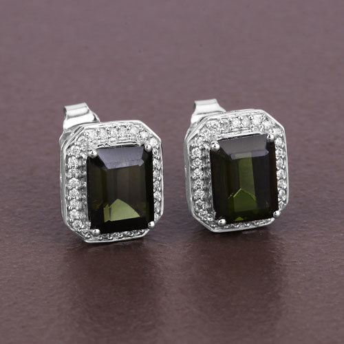 3.57 Carat Green Tourmaline & Diamond 14K White Gold Earrings