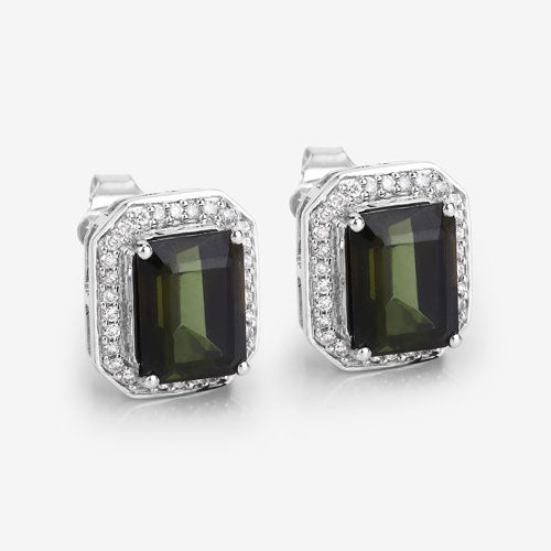 3.57 Carat Green Tourmaline & Diamond 14K White Gold Earrings