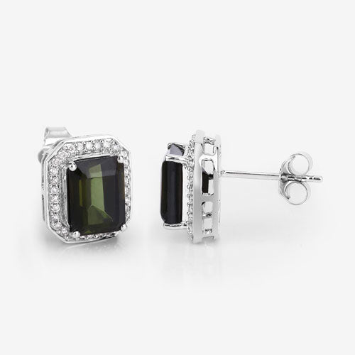 3.57 Carat Green Tourmaline & Diamond 14K White Gold Earrings