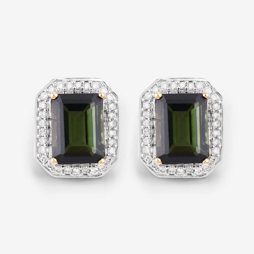 3.57 Carat Green Tourmaline & Diamond 14K Yellow Gold Earrings