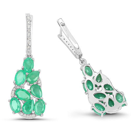 6.69 Carat Genuine Emerald and White Diamond Earrings