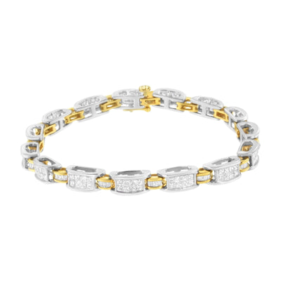 Bracelet en or bicolore 14K avec diamants en taille princesse et baguette