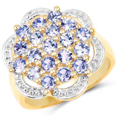 14K Yellow Gold Plated Tanzanite Cluster Ring in Sterling Silver