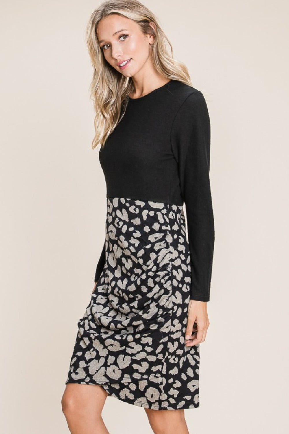 Leopard Color Block Knit Dress - Cozy Fall Fashion