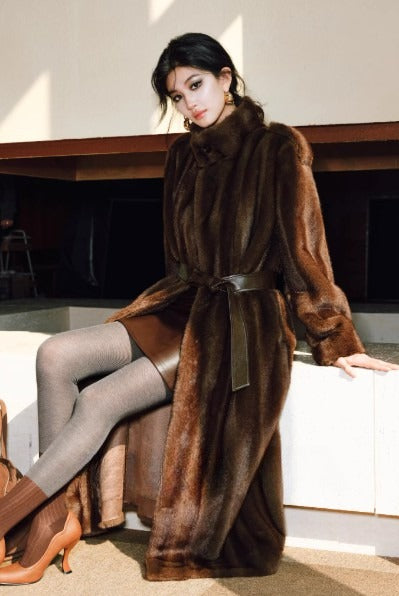 Mink-Textured Eco-Fur Coat with Three-Dimensional Silhouette