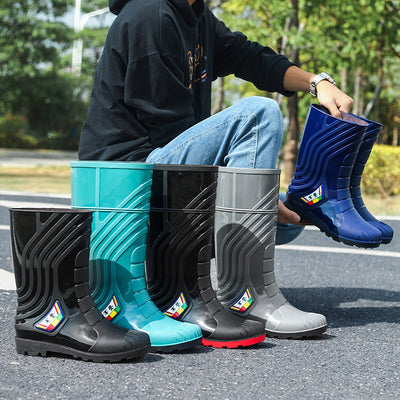 Bottes de pluie en caoutchouc pour hommes, mi-mollet, avec doublure en polaire