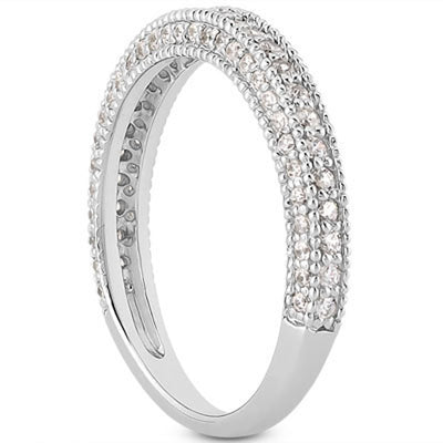 14k White Gold Fancy Pave Diamond Milgrain Wedding Ring Band