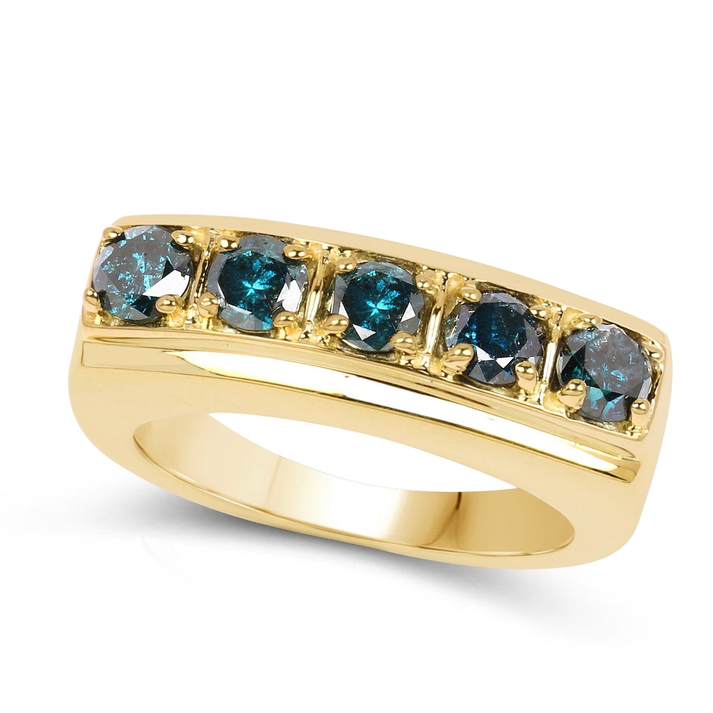 Bague de fiançailles en diamant bleu plaqué or jaune 14K