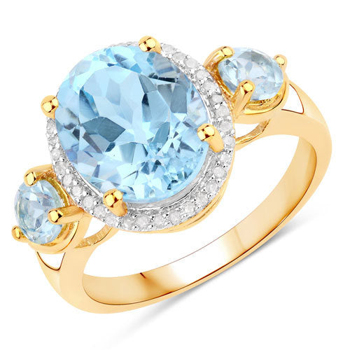 Bague en argent sterling avec topaze bleue de 4,779 carats et diamants
