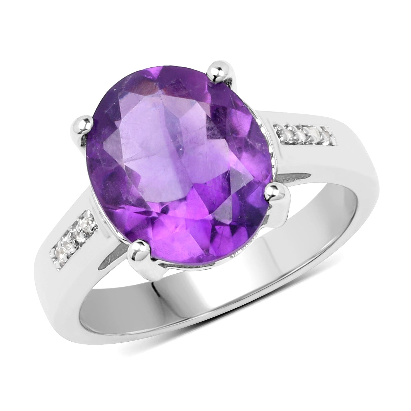 3.84 Carat Amethyst & White Topaz Sterling Silver Ring